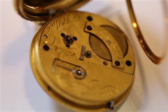 A 19th century 18ct gold keywind detached lever open face pocket watch, on albert with pencil.